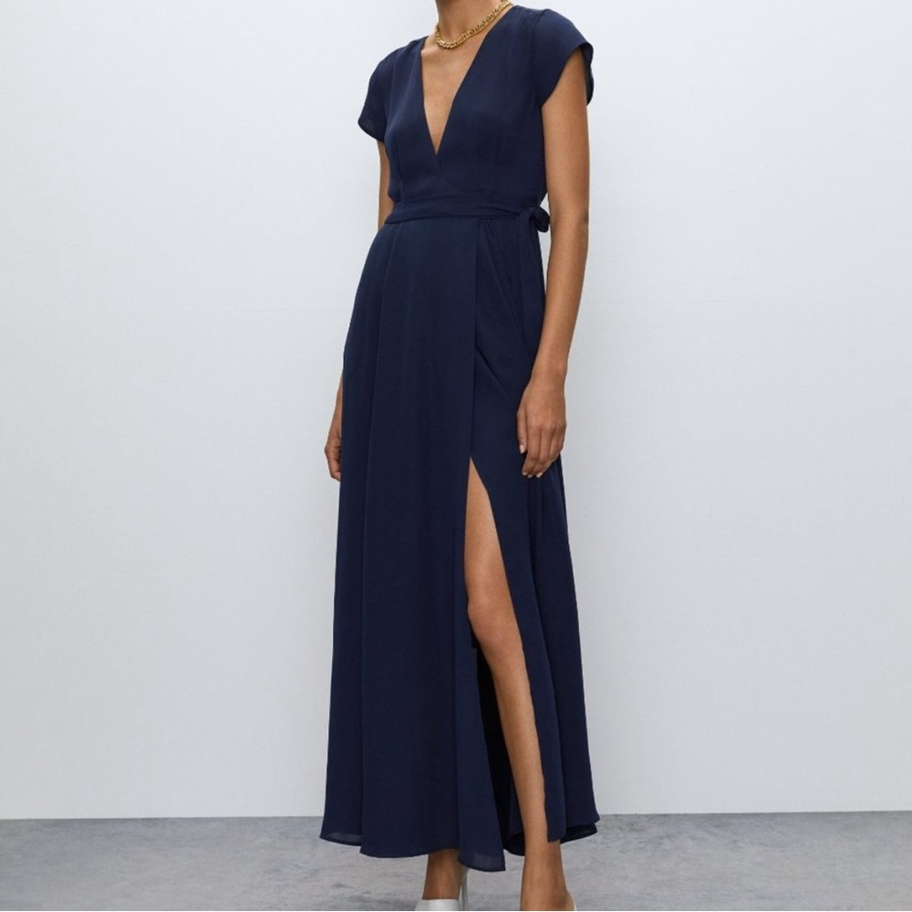 Aritzia navy blue wrap dress
